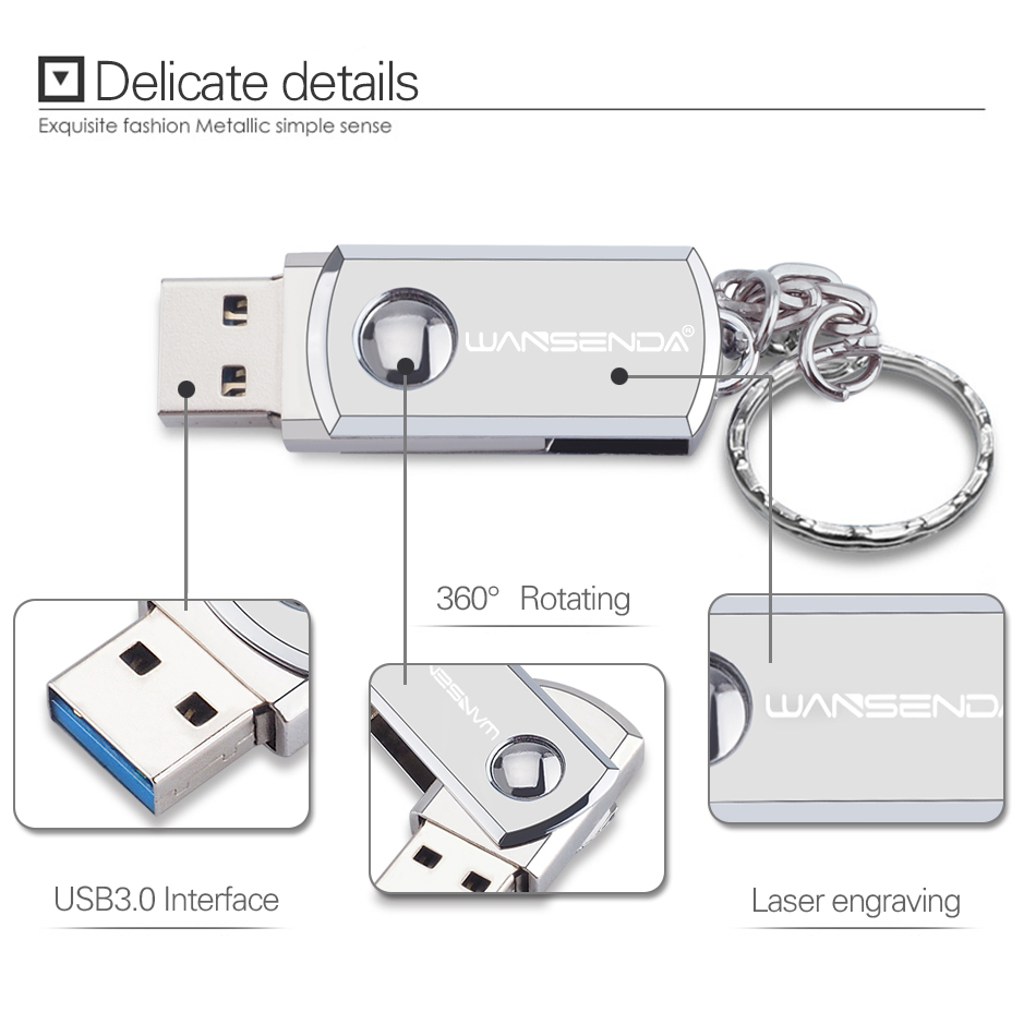 Acero inoxidable USB 3.0 pen drive 4 GB 8 GB 16 GB USB flash drive 32 GB 64 GB pendrive USB flash drive con llavero pendrive