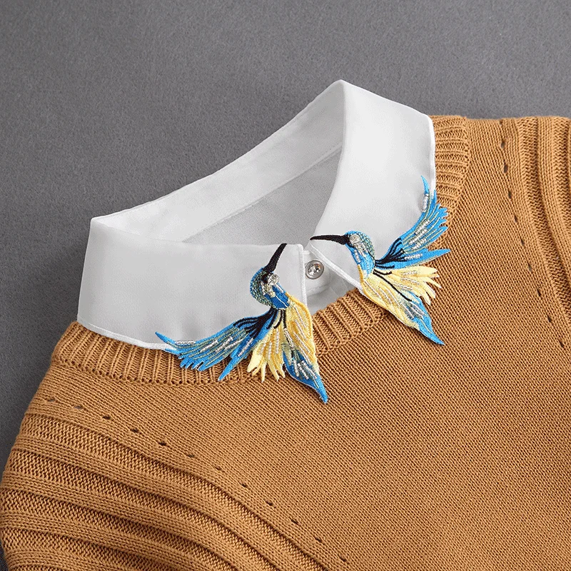 Corbata frontal, cuello falso blanco, cuentas con soporte, cuello desmontable, encaje de cristal Vintage para mujer, blusa falsa con cuello, media camisa