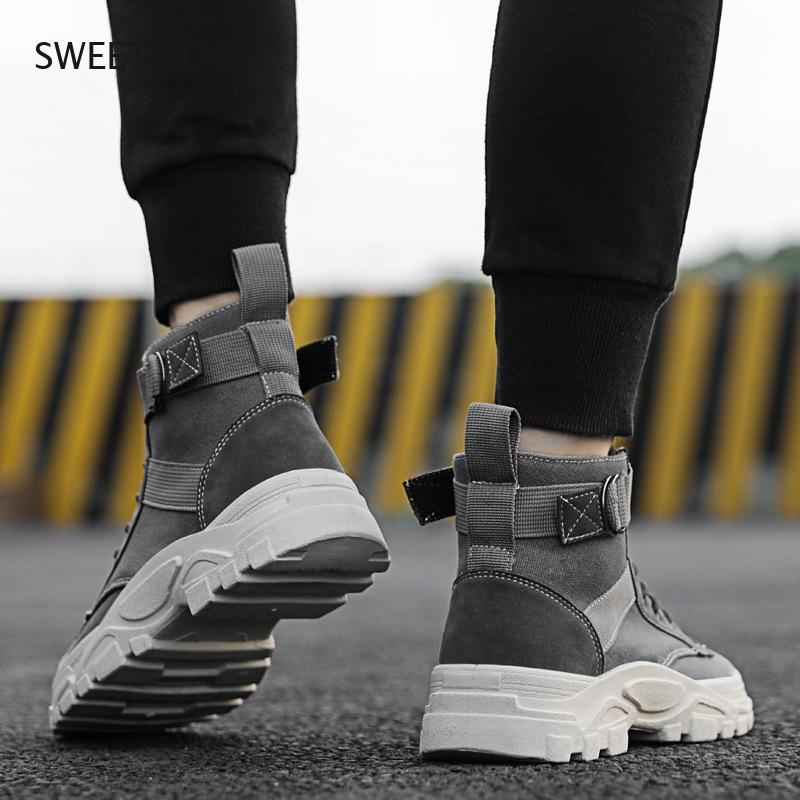 Sepatu Bot Pria Tahan Lama Bersirkulasi Kanvas Bot untuk Pria Nyaman Antiselip Modis Sepatu Bot Motor Pria Kasual Musim Gugur Sepatu Pria