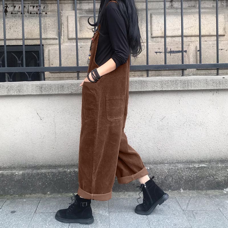 女性のコーデュロイ秋のジャンプスーツ,2023 zanzea,ヴィンテージパンツ,カジュアル,ワイド,パンツ