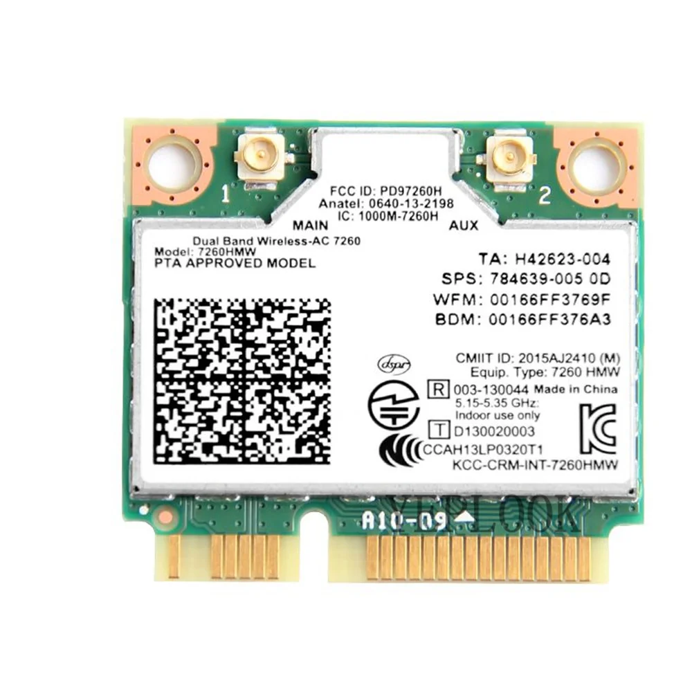 Wireless-AC 7260 WiFi Card 7260AC 7260HMW Dual Band 2.4G & 5Ghz 300M+867Mbps 802.11ac/a/b/g BT4.0 Half Mini PCI-E Network Card