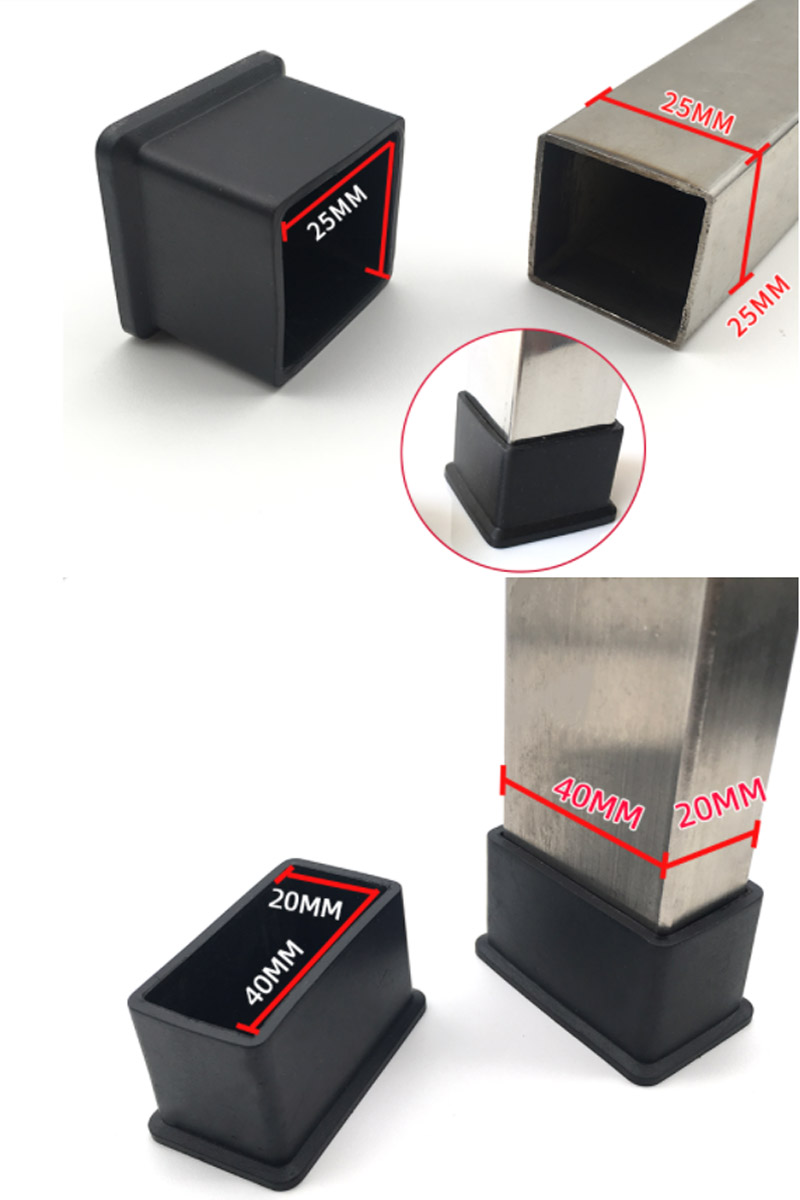 Rubber Chair Leg Caps Table Feet Furniture Tube End Cover Tips Non-slip Floor Protector Pads Pipe Plugs Black Square/Rectangle