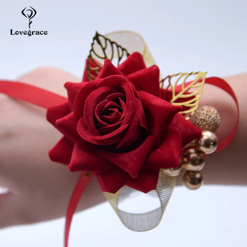 Đỏ Cổ Tay Xòe Phù Dâu Cưới Vòng Tay Dành Cho Cô Dâu Hồng Lụa Hoa Đeo Tay Vòng Tay Cưới Phụ Kiện Bé Gái Tay Flore