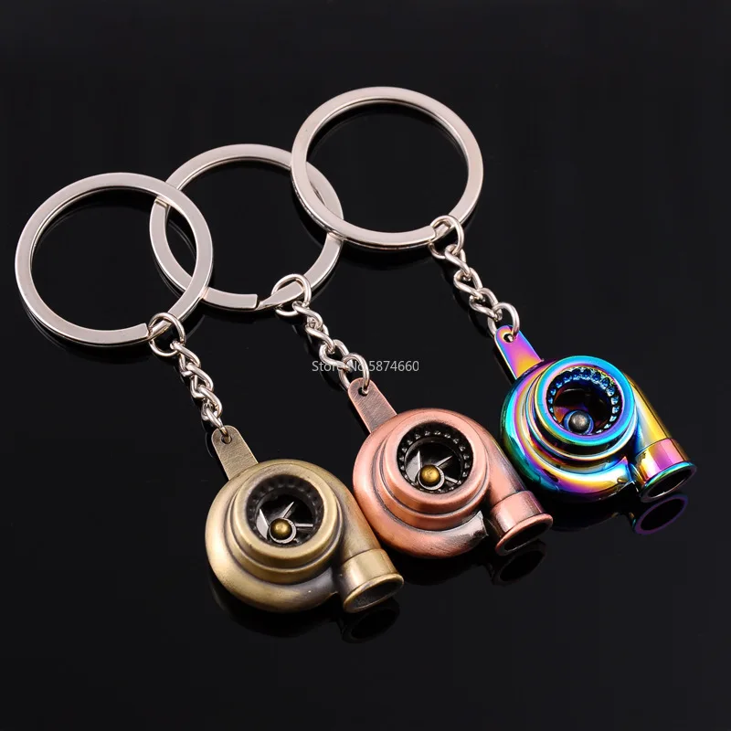 Mini Turbo Turbocharger พวงกุญแจ Spinning Turbine Key Chain แหวนพวงกุญแจ Keyfob พวงกุญแจรถอุปกรณ์ตกแต่งภายในรถยนต์
