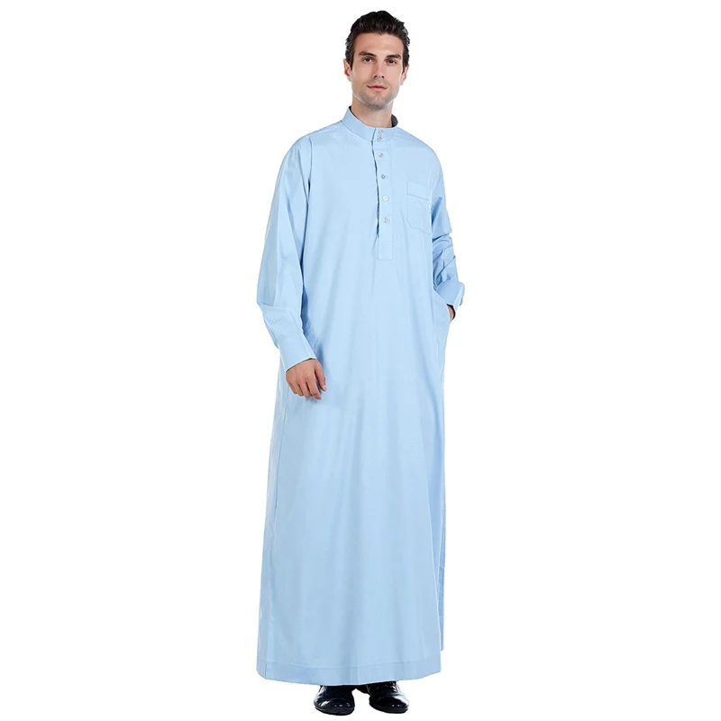 Nam Qatar Hồi Giáo Maroc Hồi Giáo Phong Cách Đen Vải Lanh Cotton Dài Tay Đứng-Cổ Áo Plus Kích Thước Ả Rập Áo Dây nam Thờ Áo Dây