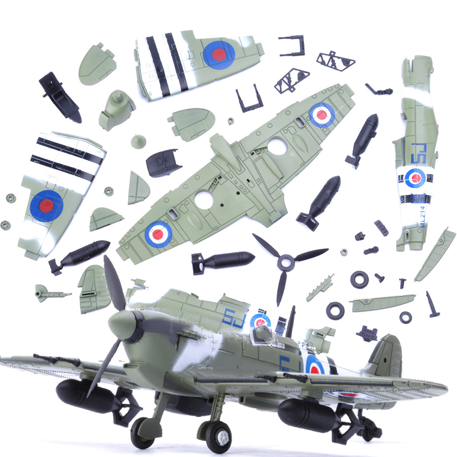 22 ซม.4D ของเล่น DIY Fighter ประกอบบล็อกอาคารเครื่องบินทหารชุดแขน WW2 เยอรมนี BF109 UK Hurricane Fighter
