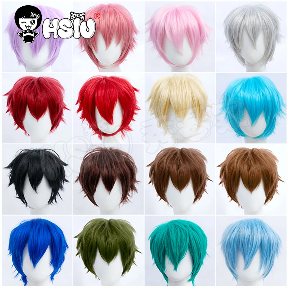 「 HSIU Thương Hiệu 」 Cosplay Bộ Tóc Giả 17 Màu Tóc Ngắn Xanh Da Trời Sáng Hồng Nâu Khoai Môn Đảng Xanh Tổng Hợp tóc Giả + Tặng Bộ Tóc Giả Bộ Đội