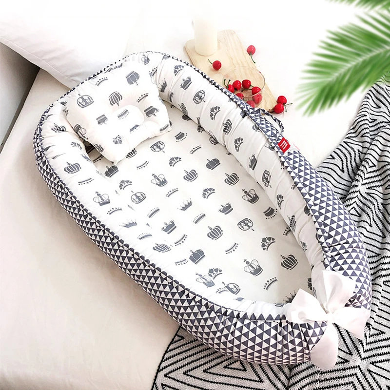 Moisés de algodón para bebé, cuna para bebé, cuna portátil, cama de viaje, parachoques con almohada, cuna portátil