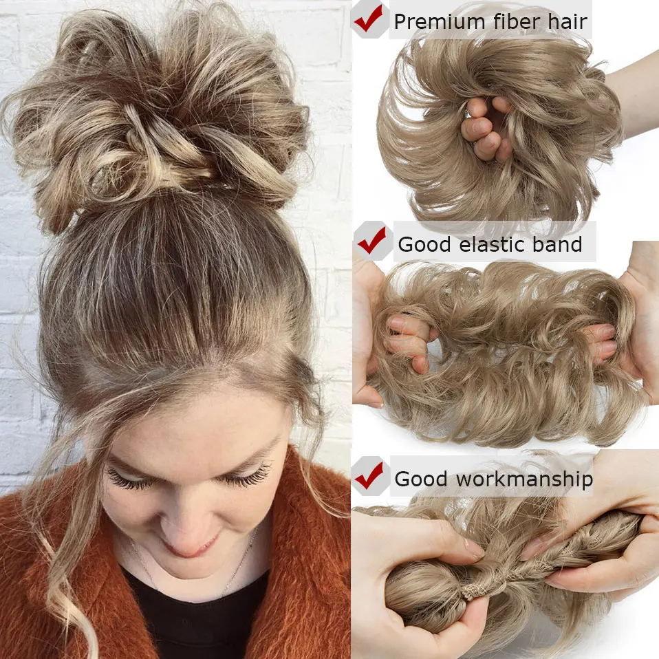 Snoilite-moño sintético para mujer, moño elástico para el pelo, moño desordenado, coletas, moño rizado para mujer, 35 colores