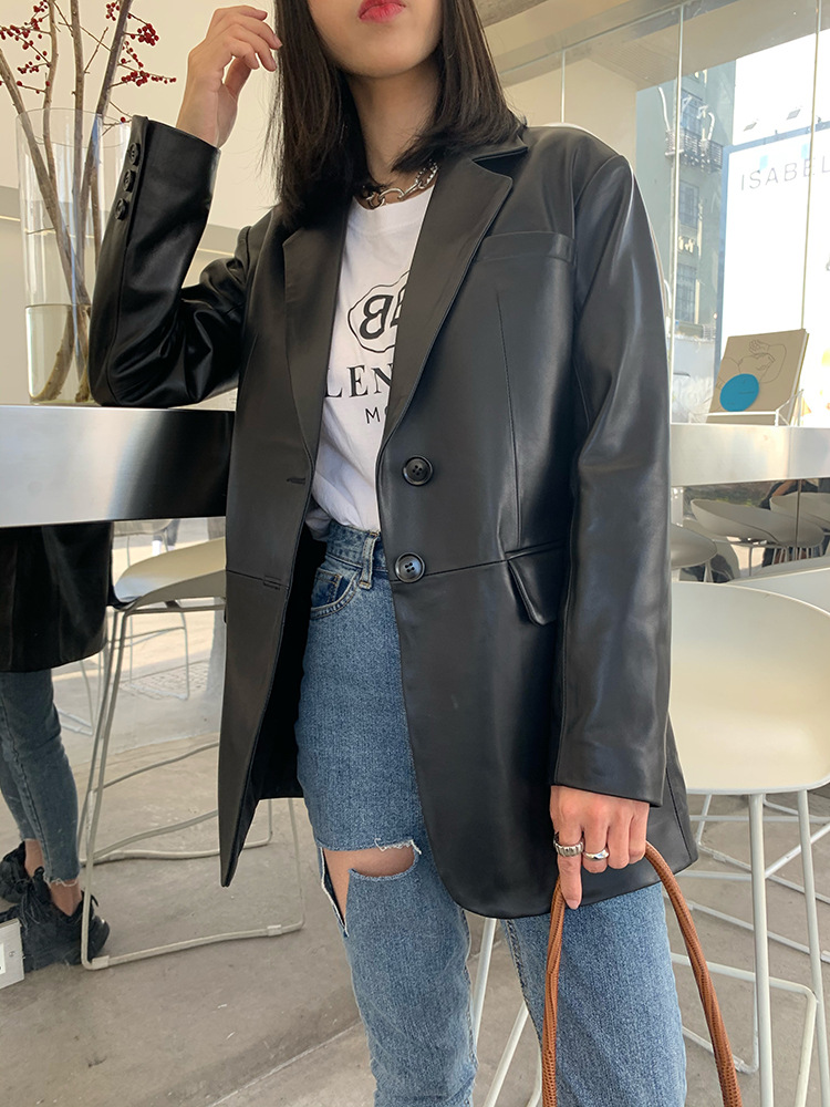 Spring new genuine leather female long oversize sheepskin jacket blazer women coat