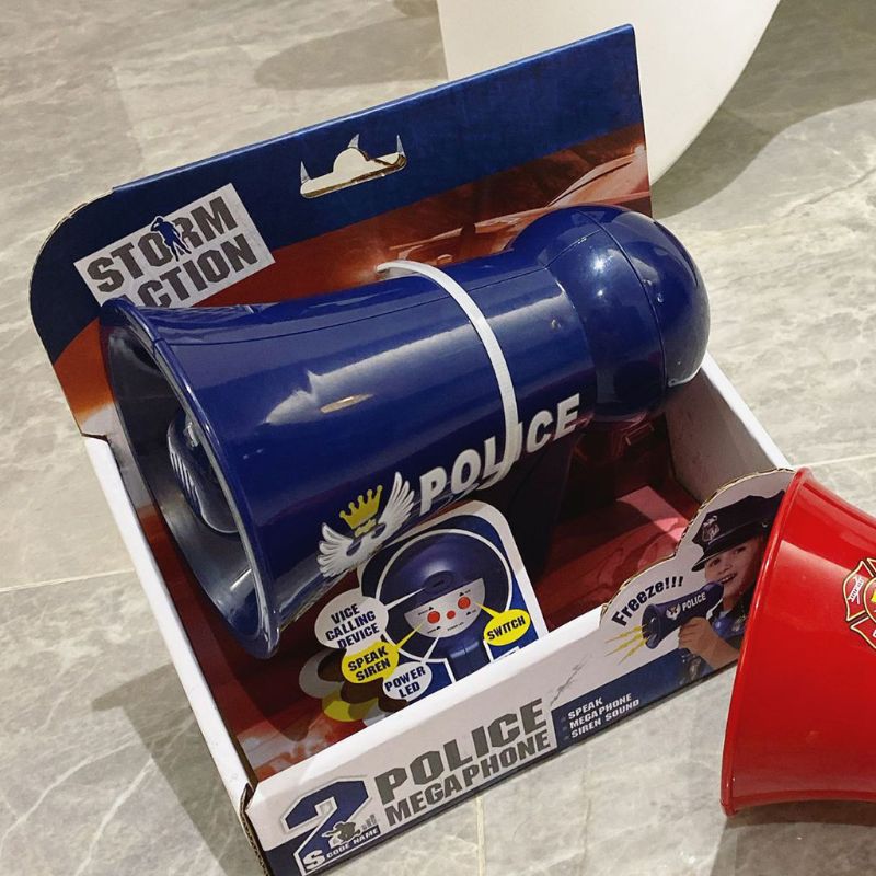 Megaphone สำหรับ Kids Pretend ตำรวจ Props สำหรับเด็กเด็กไซเรนตำรวจของเล่นเปลี่ยนเสียงตำรวจของเล่น