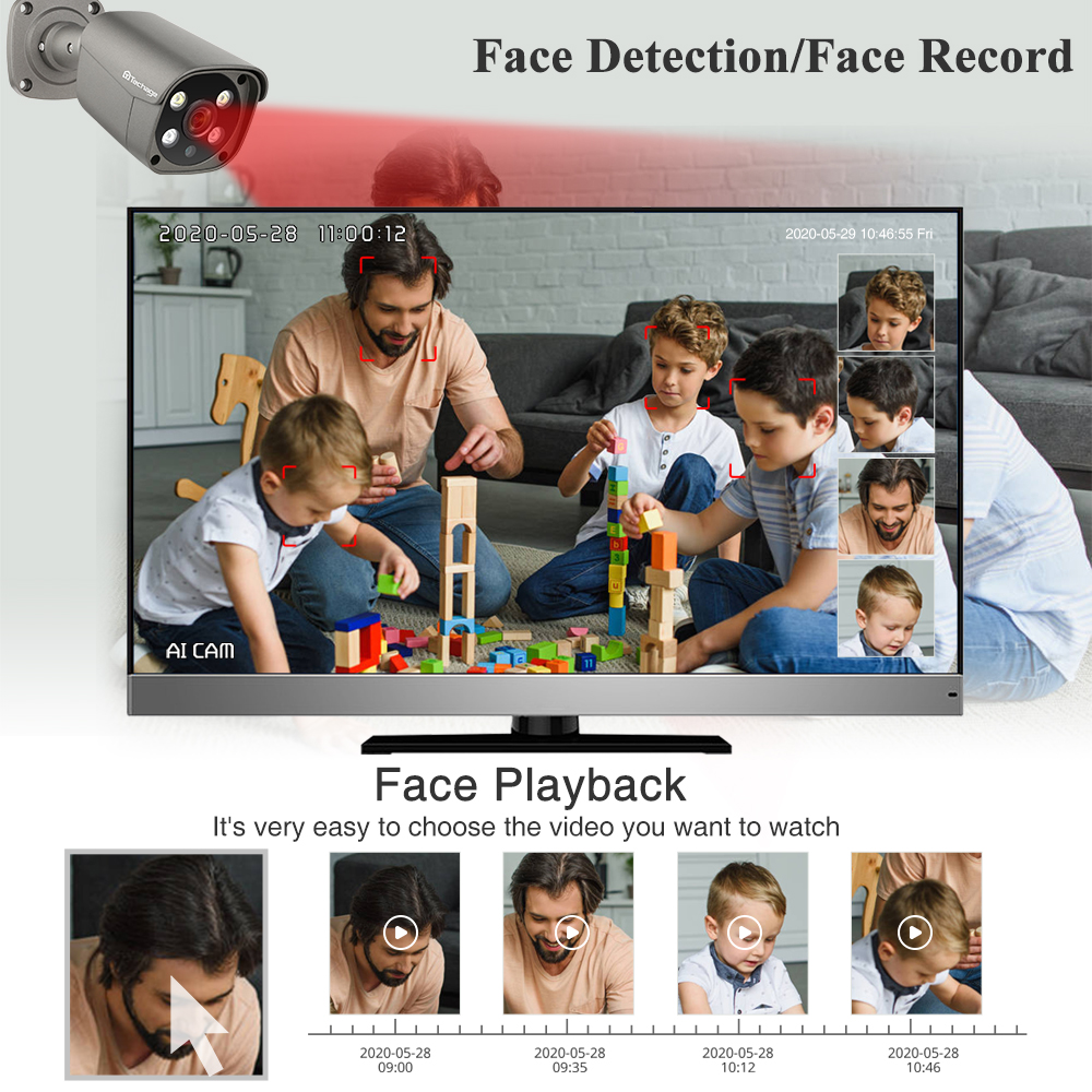 Techage 8CH 5MP 8MP 4K POE Camera System Two Way Audio Colorful Night Smart AI Face Detection CCTV Video Surveillance Clearance