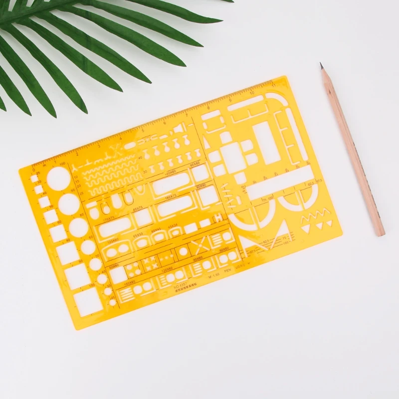 Yellow Durable K Resin Template Ruler Mapping Drawing Drafting ruler Stencil Measuring Tool Student School Stationery C26