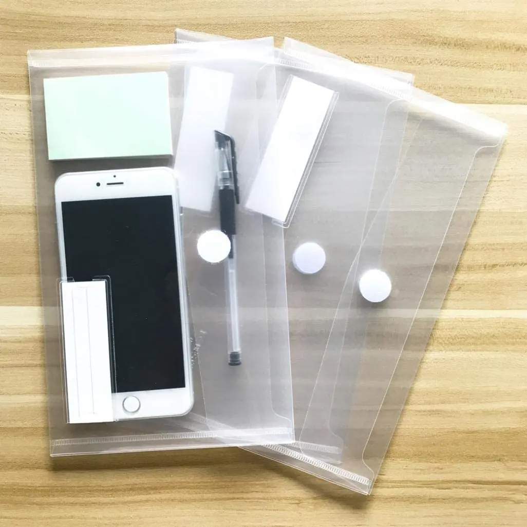 12pcs A5 Large Plastic Clear Envelopes Folder with Hook & Loop Closure 15x25cm Invoice Receipt Cash Organizers with Label Pocket
