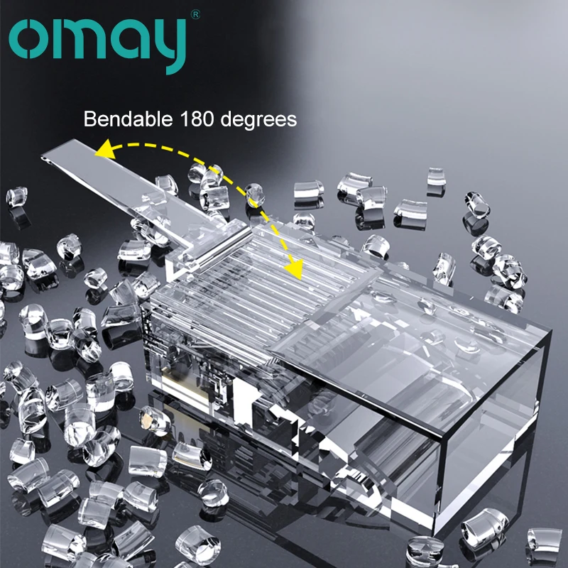 OMAY CAT6 CAT7 CAT5E Разъемы RJ45 Проходные через модульную вилку Сетевой UTP 3/50μ Позолоченный обжимной конец 8P8C для кабеля Ethernet