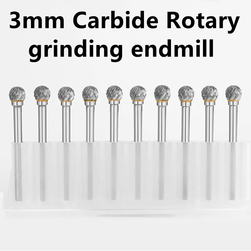 Bola de archivo rotativa de aleación de 3mm, fresa de acero de carburo de tungsteno, cabezal de molienda de Metal y madera, enrutador de tallado, broca de rebaba, 1 ud.
