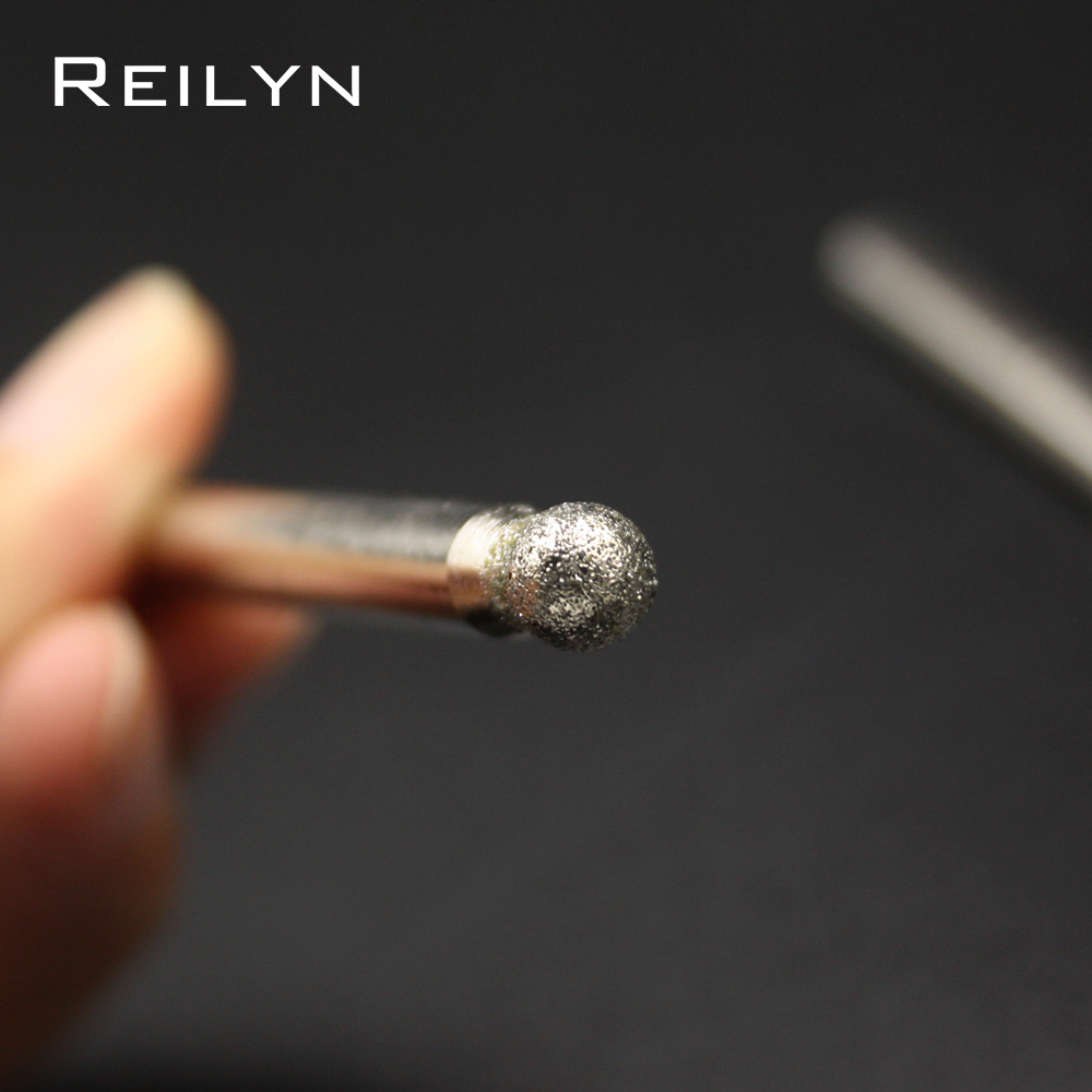 Reilyn cabeza redonda 6mm punta de bola cabezal de molienda esmeril diamante brocas 120 #   Brocas para pulir piedra de jade de 6 mm-18 mm, 1 pieza