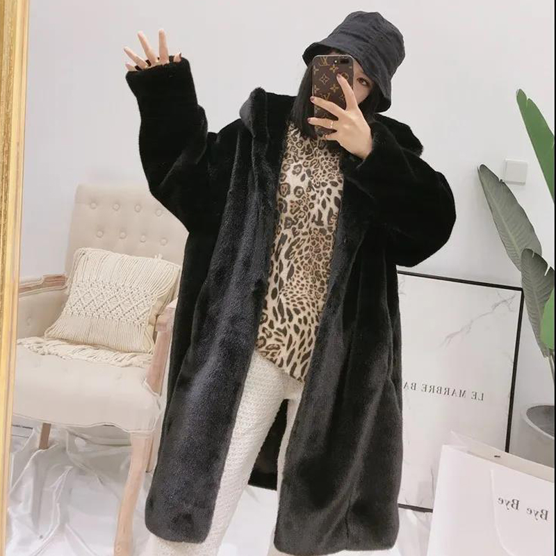 2021ใหม่ผู้หญิงฤดูหนาว Faux ขนเสื้อคลุมยาวขนสัตว์หนาหนาอุ่นหญิง Plush Plus ขนาดหลวม OverCoat