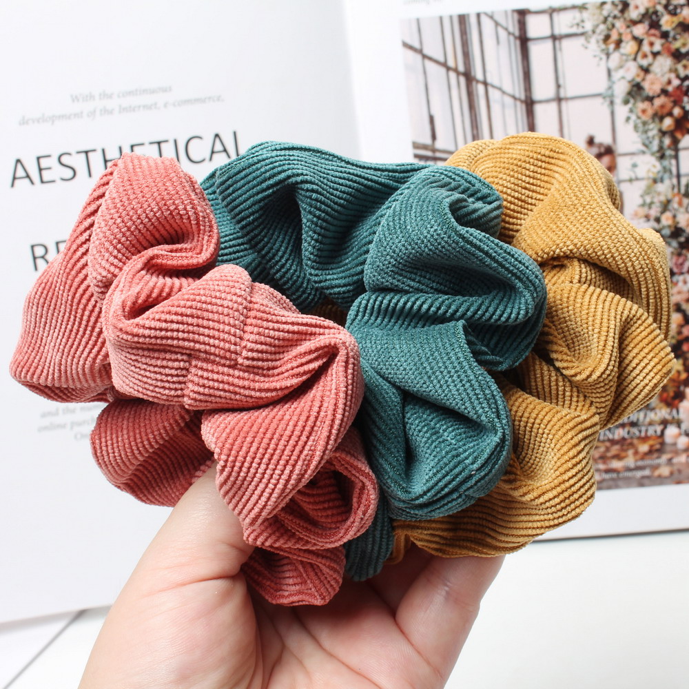Dây Scrunchie Thu Đông Ren Định Chắc Chắn Vải Scrunchies Bộ Thun Cột Tóc Thời Trang Đuôi Ngựa Dây Buộc Tóc Dây Mũ 3PK