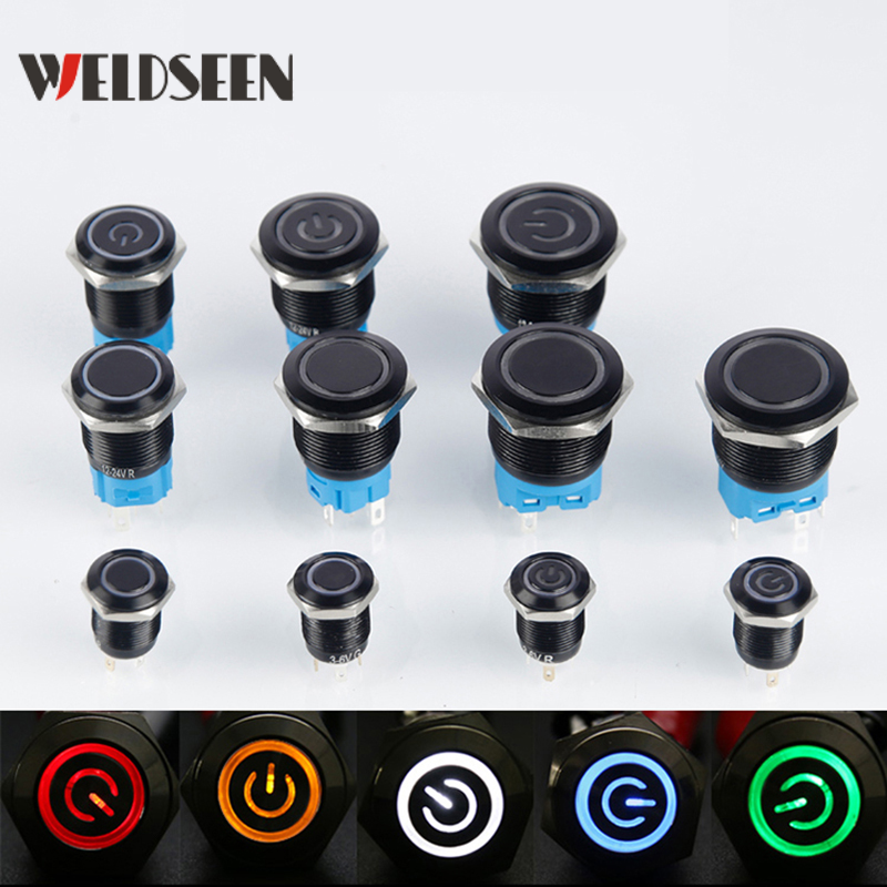 12/16/19/22 мм кнопочный переключатель оксидированный черный с мгновенной фиксацией фиксированный выключатель питания светодиодный светильник 3 В 6 В 12 В 24 В 220 В