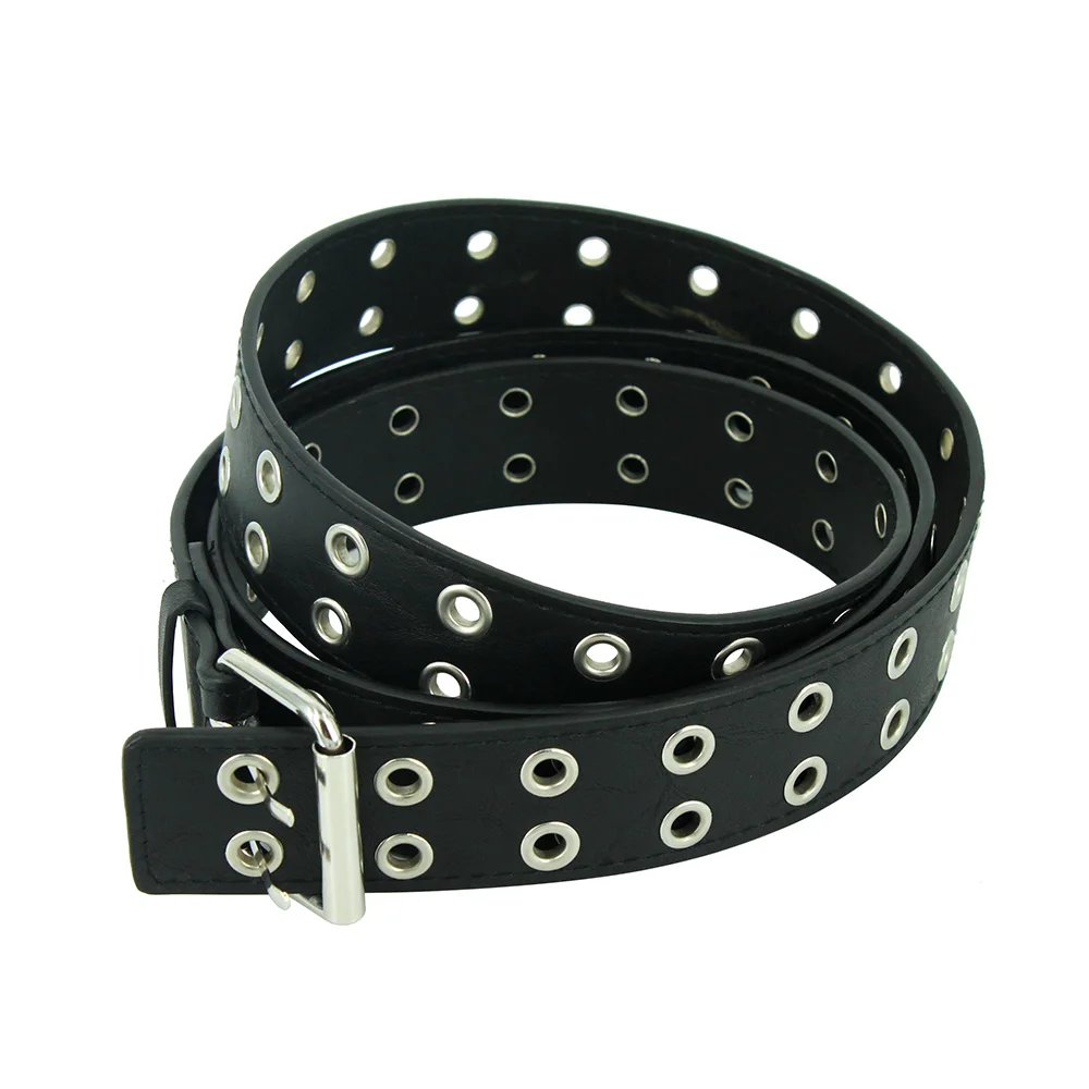 Thời Trang Nữ Punk Dây Chuyền Dây Đai Điều Chỉnh Đen DoubleSingle Silicon Grommet Kim Loại Nam Da Thắt Lưng Nam Cho Quần Jean