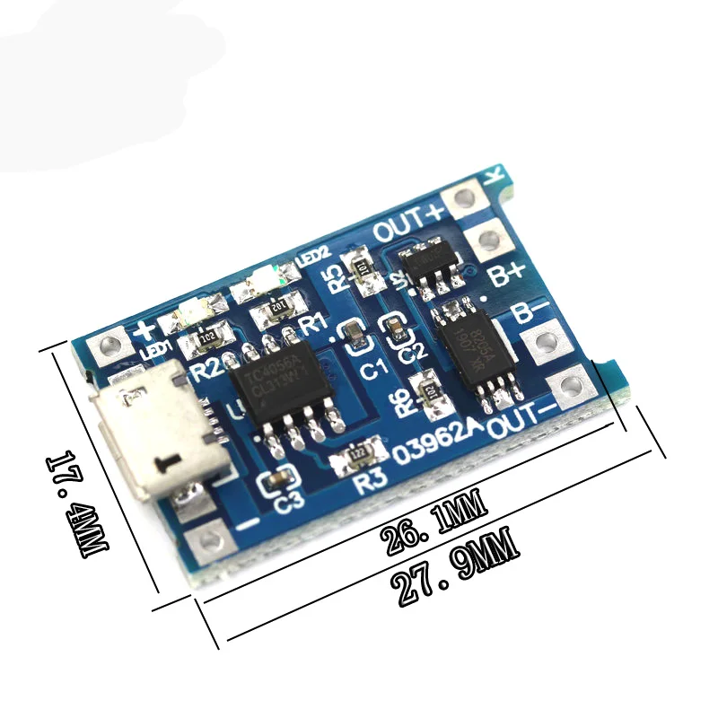 Placa de carga de batería de litio, módulo de carga de 5V, 1A, Micro USB 18650, protección de funciones duales