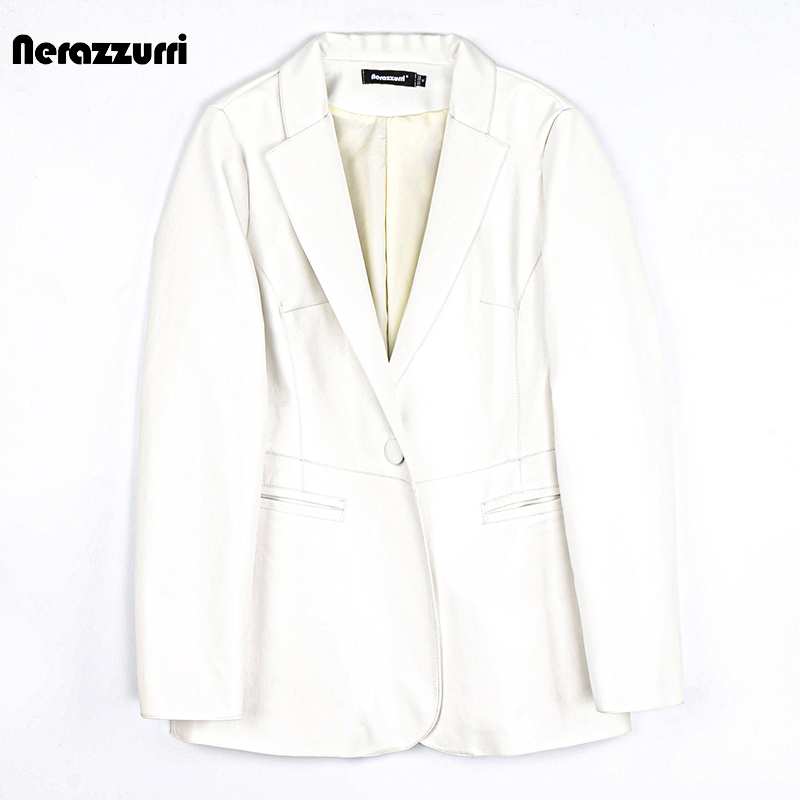 Nerazzurri 春秋黒革ブレザー女性シングルボタンスリムフィットデザイナーレディースレザージャケットとコート 5xl 6xl 7xl