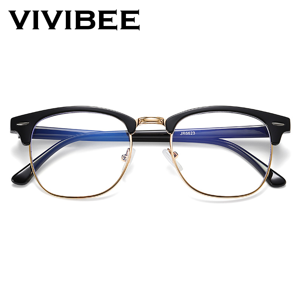 VIVIBEE ヴィンテージ抗青色光遮断メガネ男性スクエアレイフィルター女性ゲーミング眼鏡黒フレームコンピュータ眼鏡