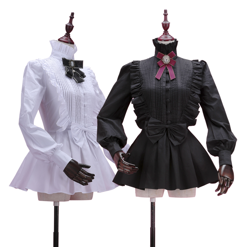 Camisas plisadas con volantes para mujer, blusa de cuello alto, Estilo Vintage victoriano, gótico, disfraces de Lolita, color blanco, Primavera
