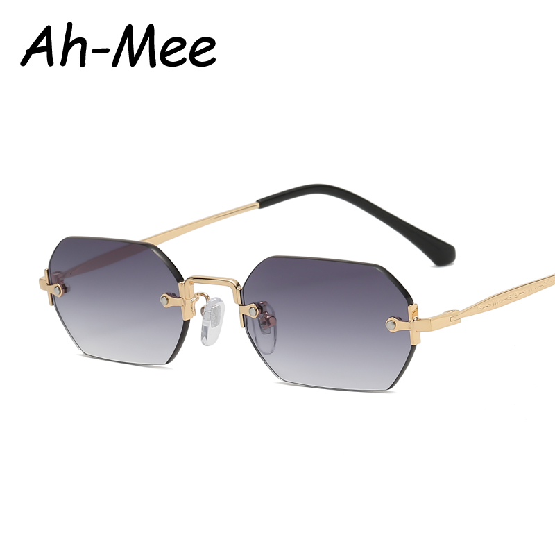 작은 사각형 무테 선글라스 여성 레트로 다각형 회색 그라데이션 태양 안경 빈티지 레이디 여름 스타일 여성 안경 UV400
