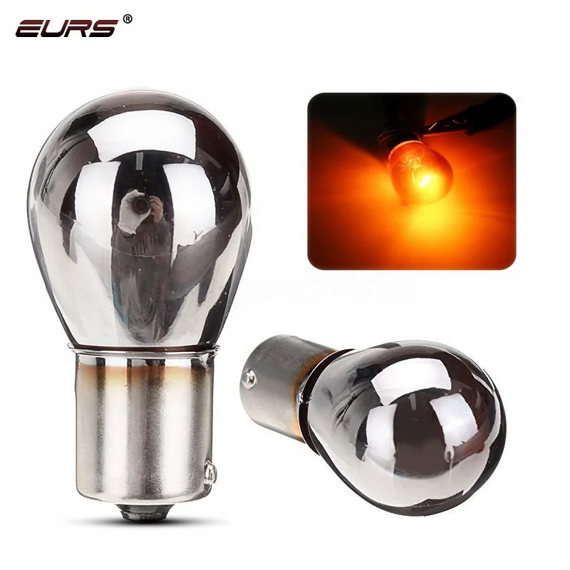 1 Uds PY21W S25 BAU15S P21W BA15S 1156 BA15D 1157 plata/cromo vidrio ámbar 12V 21W lámpara trasera de coche luz de freno luz de señal de giro