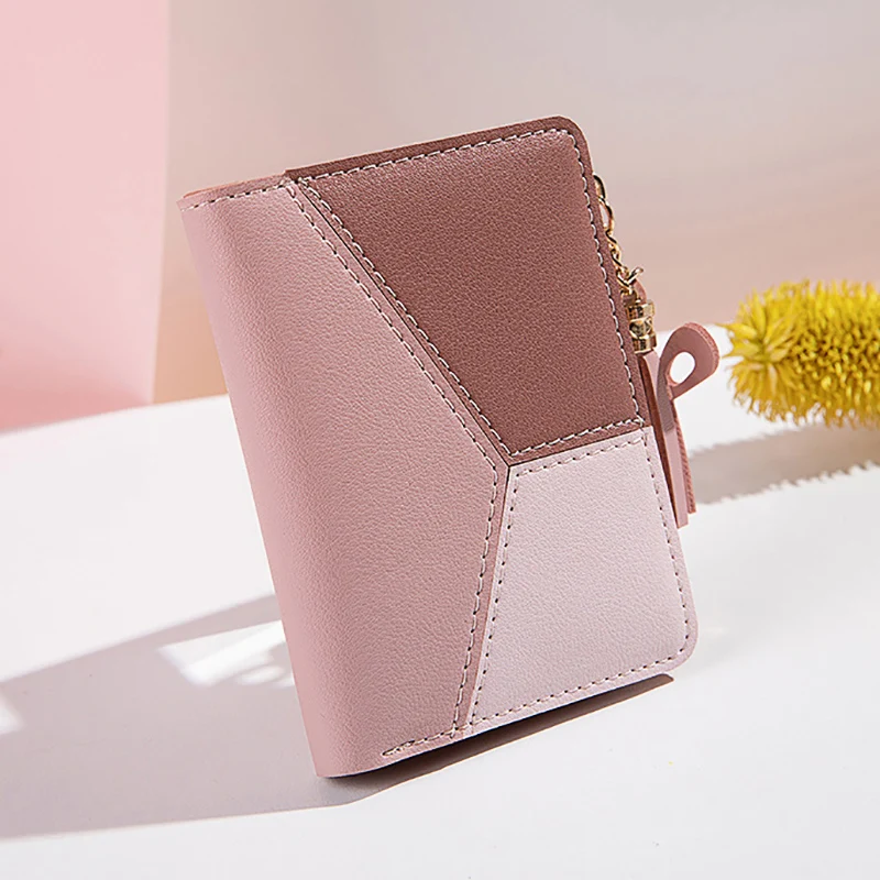 Carteras cortas de estilo Simple con borlas, monedero de cuero PU de Color, tarjeteros, bolso de mano pequeño para mujeres y niñas