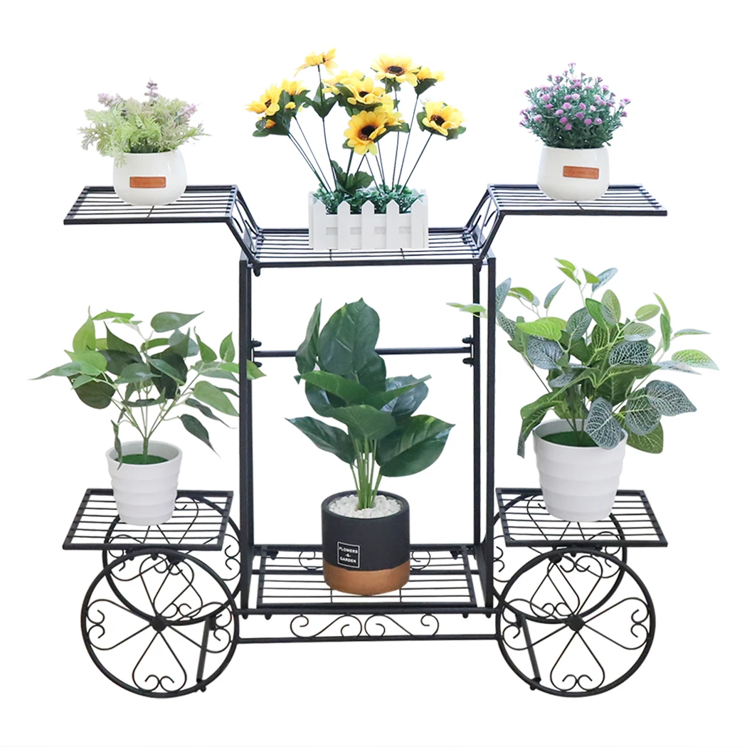 Grande supporto per piante in metallo Carrello da giardino per interni a 6 livelli Porta piante Piante in ferro battuto Espositore Scaffale Decorazione per esterni Giardino