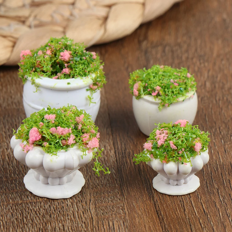 Bộ 2 Búp Bê Lắp Ghép Nội Thất 1:12 Mini Xanh Vật Có Hoa Cây Cảnh Chậu Hoa Nội Thất Đồ Chơi Cho Trẻ Em