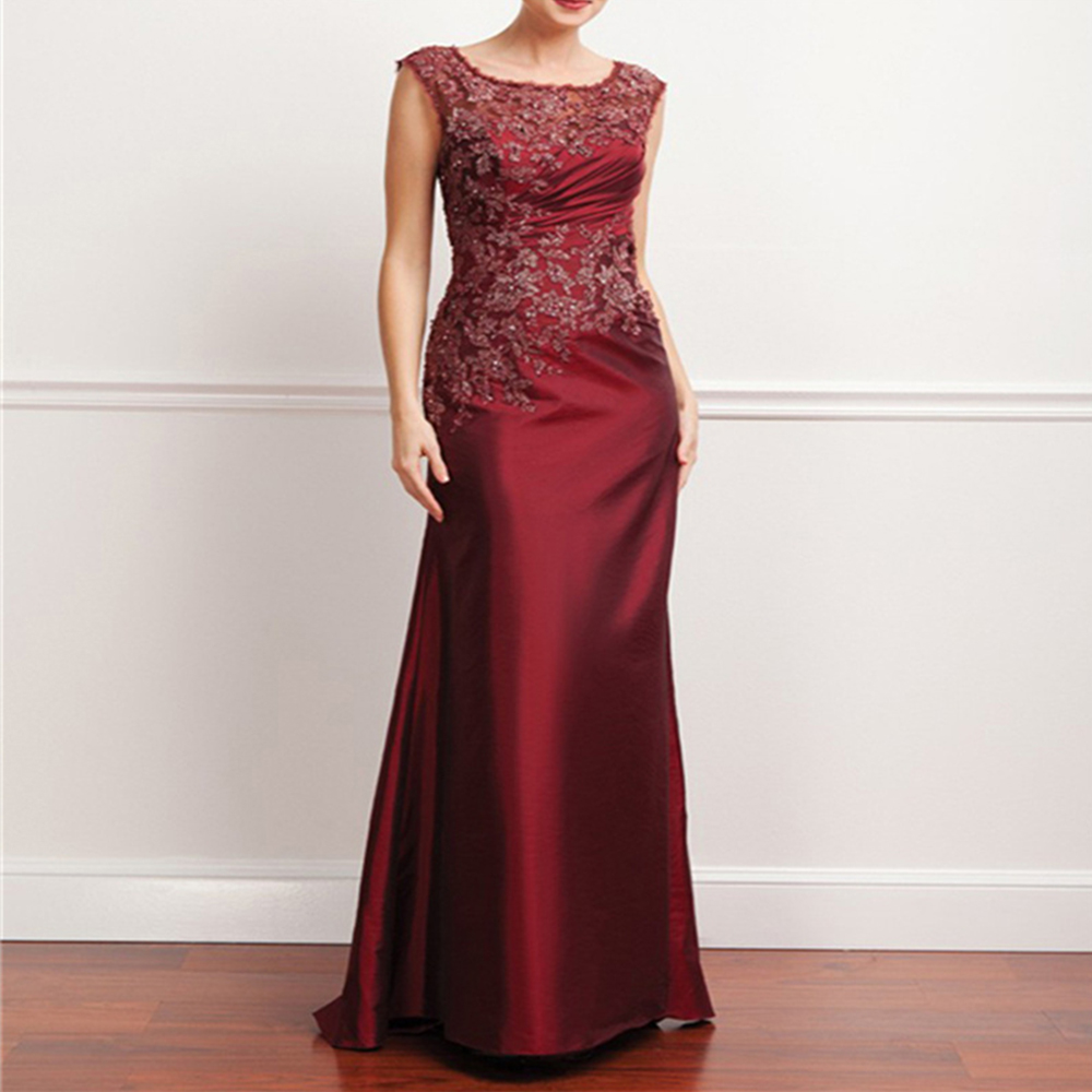 Kleider für die Brautmutter für Hochzeiten, elegante Gästeparty, bodenlang, formelles Kleid, U-Ausschnitt, Applikation, Robe De Mariee Plus