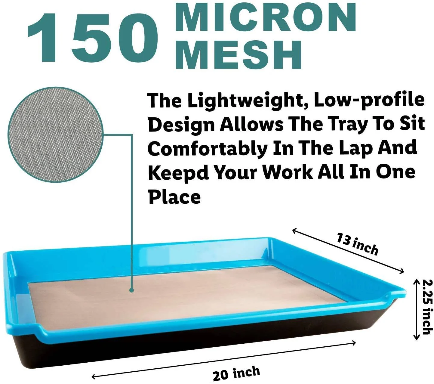 2-in-1 Trimming Tray Harvest Trim Bin Set for Buds Herb Flower Trimming Scissors 150 Micron Fine Mesh Dry Sift Pollen Screen