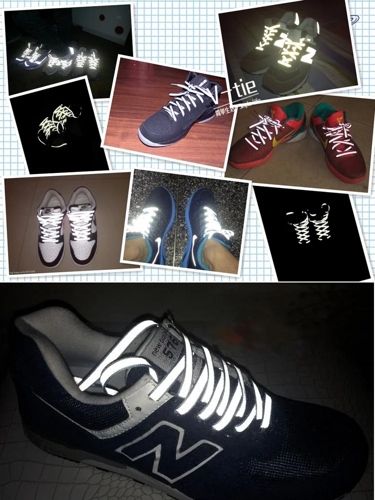 Lacci delle scarpe riflettenti a doppia faccia creativi moda marea notte in esecuzione scarpe sportive vendita calda lacci di avvertimento all'ingrosso