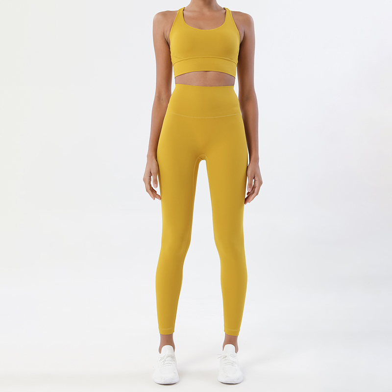 SOISOU-Conjunto de Yoga de nailon para mujer, chándal de gimnasio, conjunto de Fitness, Leggings, Sujetador deportivo, ropa deportiva transpirable, 2 piezas