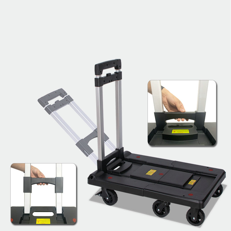 Plataforma de transporte extensible y plegable, carrito de mano con freno y chasis de aluminio, 150kg de carga pesada