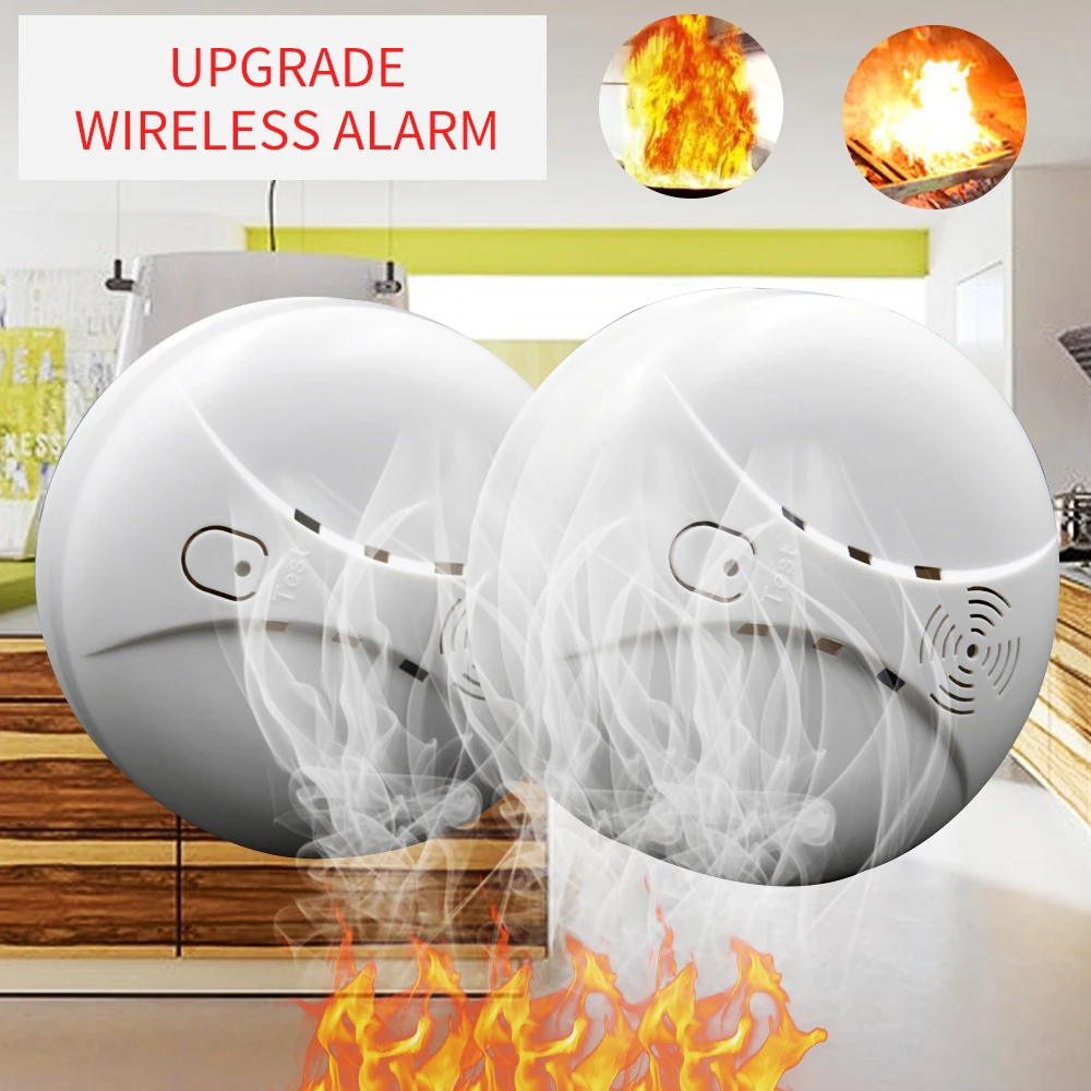 Smoke Sensor Wireless 433mhz Work With GSM Wifi Alarm System Security Alarms for Home smoke alarm fire detector