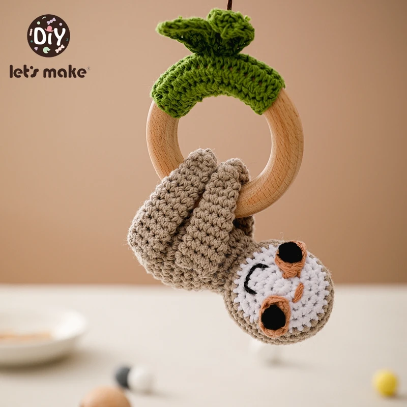 Baby Rattle Toys Cartoon Crochet Animal New DIY Beech Wood Bracelet BPA Free Baby Teether Newborn Educational Toy Gift
