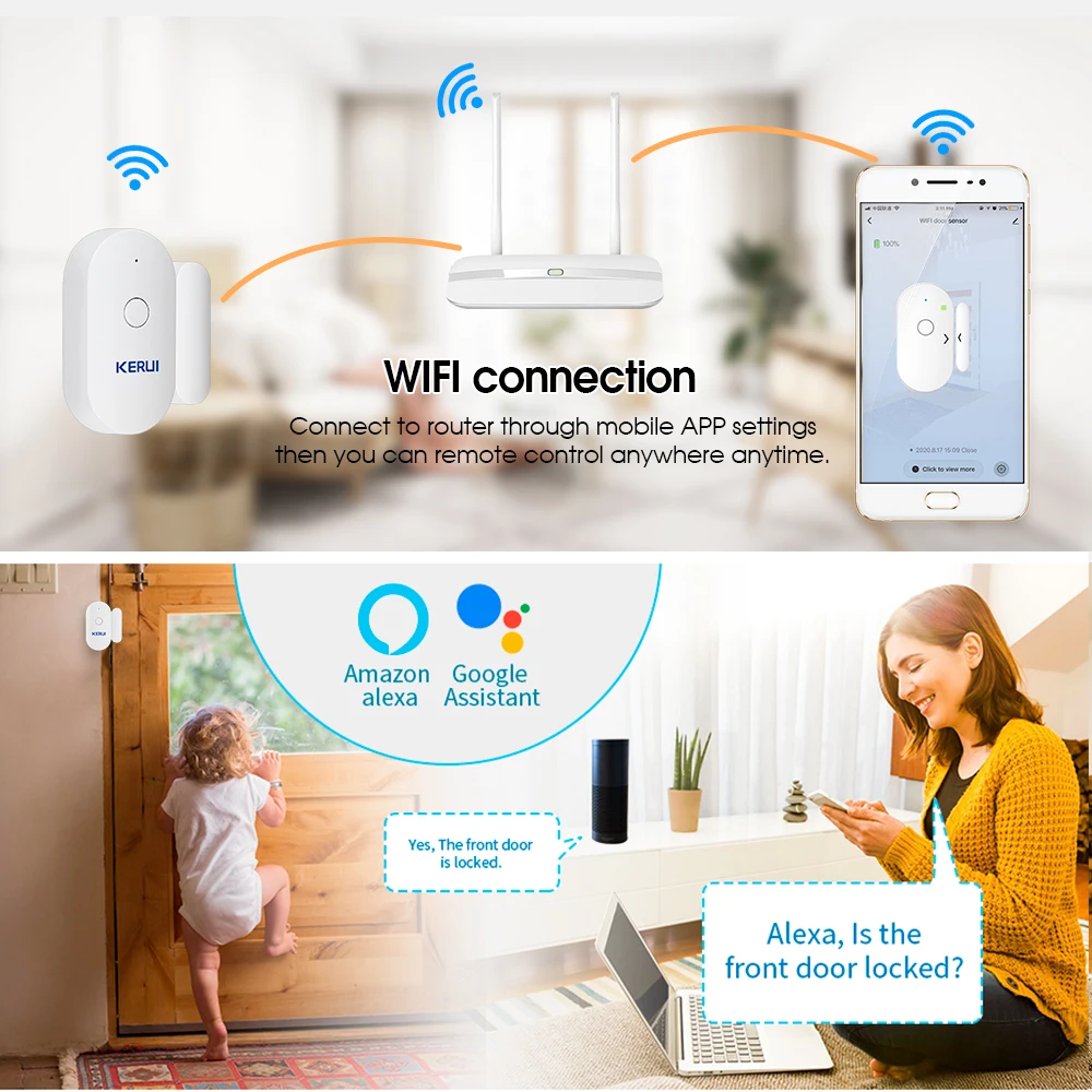 KERUI Tuya умный дом Wi-Fi дверной датчик сигнализация окно открытые закрытые детекторы магнитный переключатель приложение оповещение автомобиль сад система безопасности