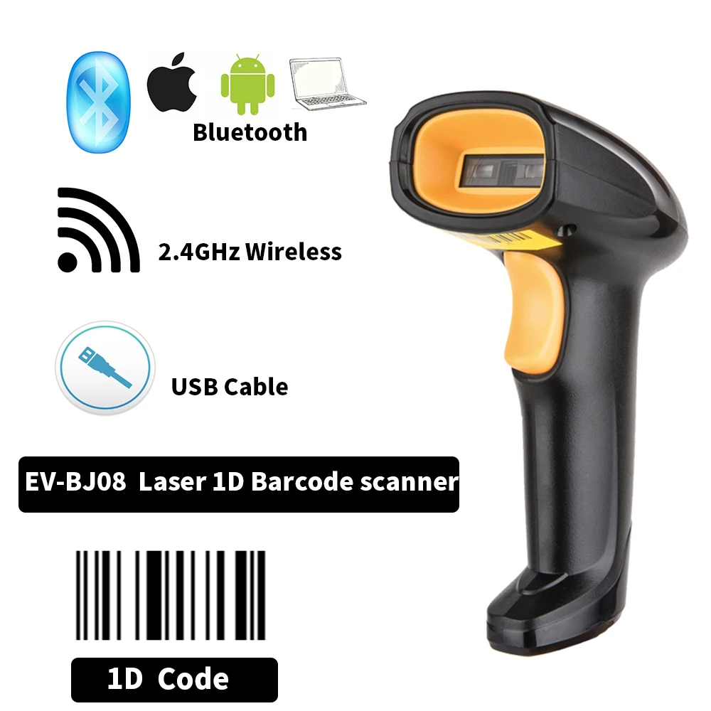 EVAWGIB EV-WJ08 беспроводной 1D сканер штрих-кода, стандартный Bluetooth 2D сканер штрих-кода, считыватель штрих-кода QR PDF417 для IOS Android IPAD