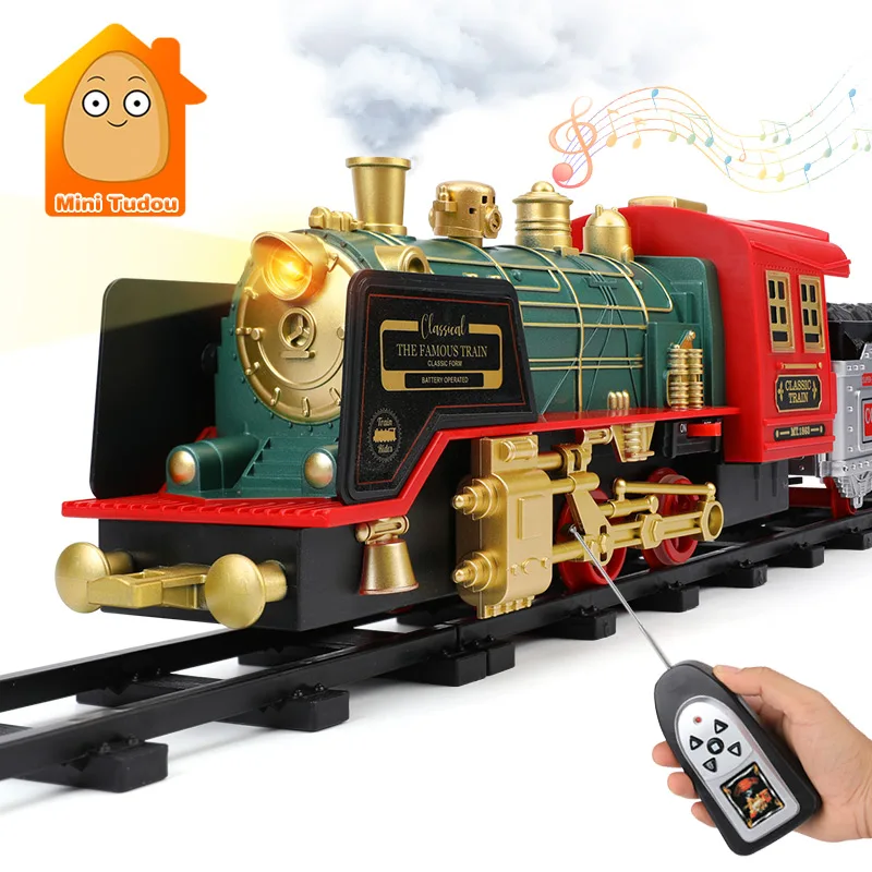 子供のための電気リモコン列車と鉄道,教育玩具,シミュレーショントラック,水蒸気,古典的な車,クリスマスプレゼント