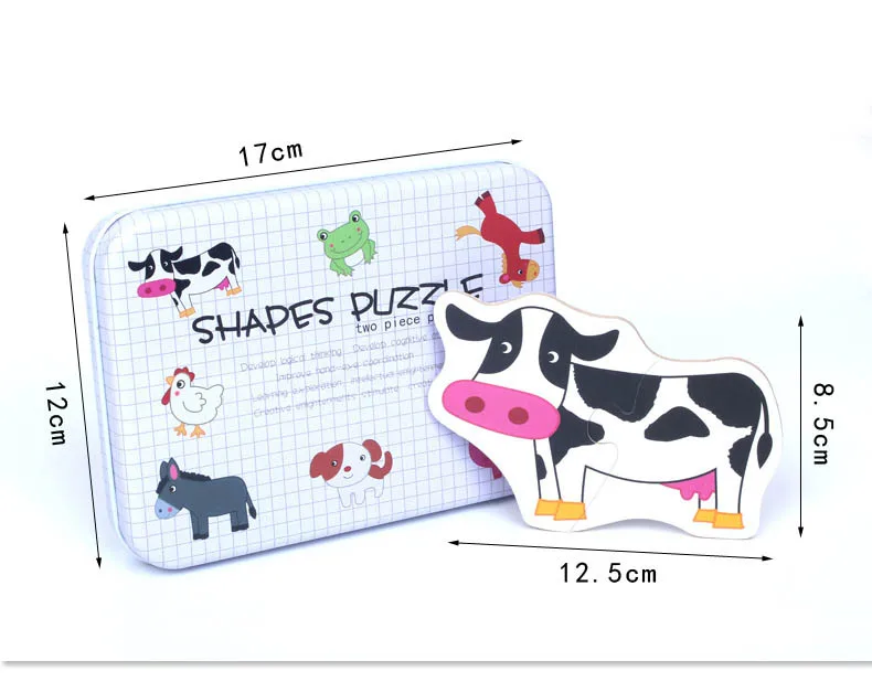 Size Lớn Bích Bé Đồ Chơi Xếp Hình Bằng Gỗ Giáo Dục Sớm Động Vật Trái Cây Nhận Thức Cặp Thẻ Bộ Đồ Chơi Xếp Hình Với Hộp Kim Loại Cho Trẻ Em quà Tặng