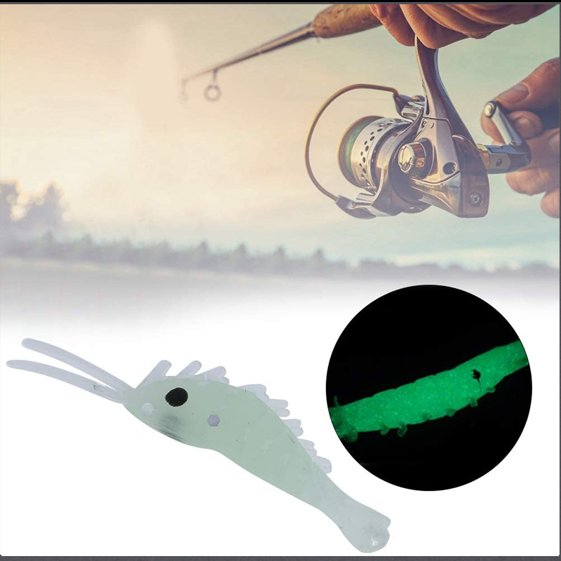 50 Stück leuchtende Garnelen-Angelköder, weicher Köder, Würmer, leuchtende Garnelen, Angelköder für Bass, Crappie-Angelköder, 3,5 cm