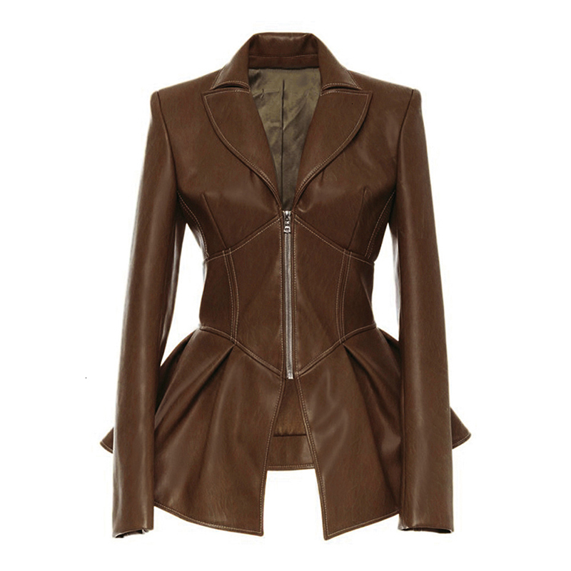 TWOTWINSTYLE-Jaqueta irregular em patchwork estilo motociclista para mulheres, gola lapela, manga longa, cintura alta, casaco feminino, nova moda, 2022