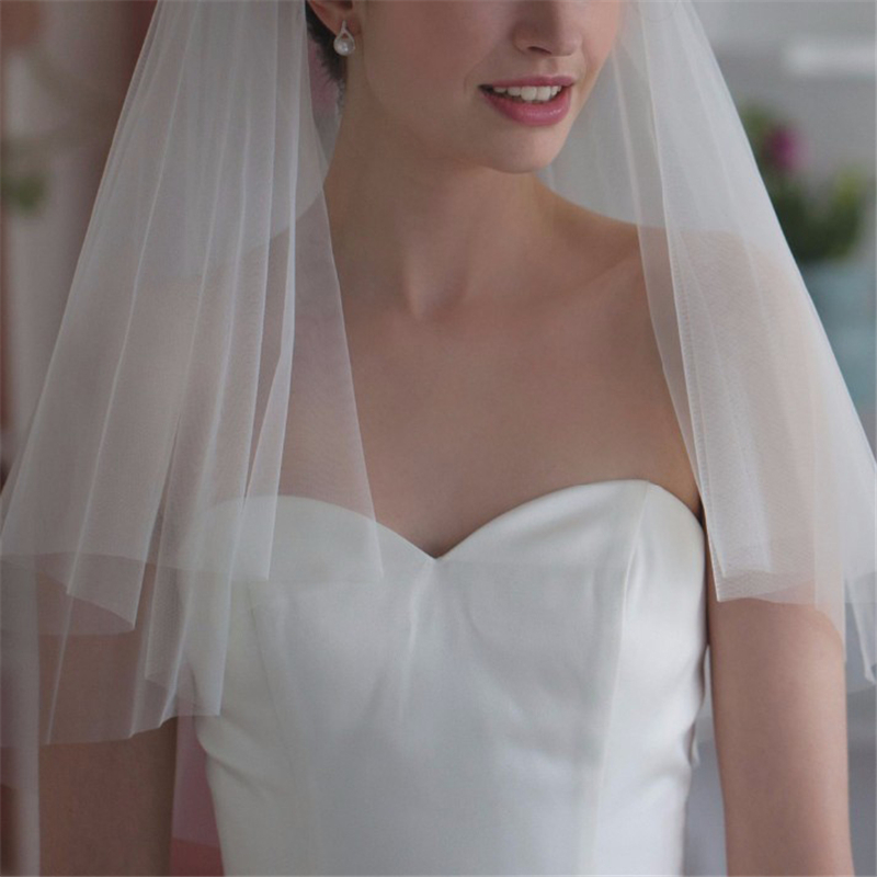 Velo de novia Simple de dos capas, velo de tul corto blanco marfil con peine, accesorios de boda