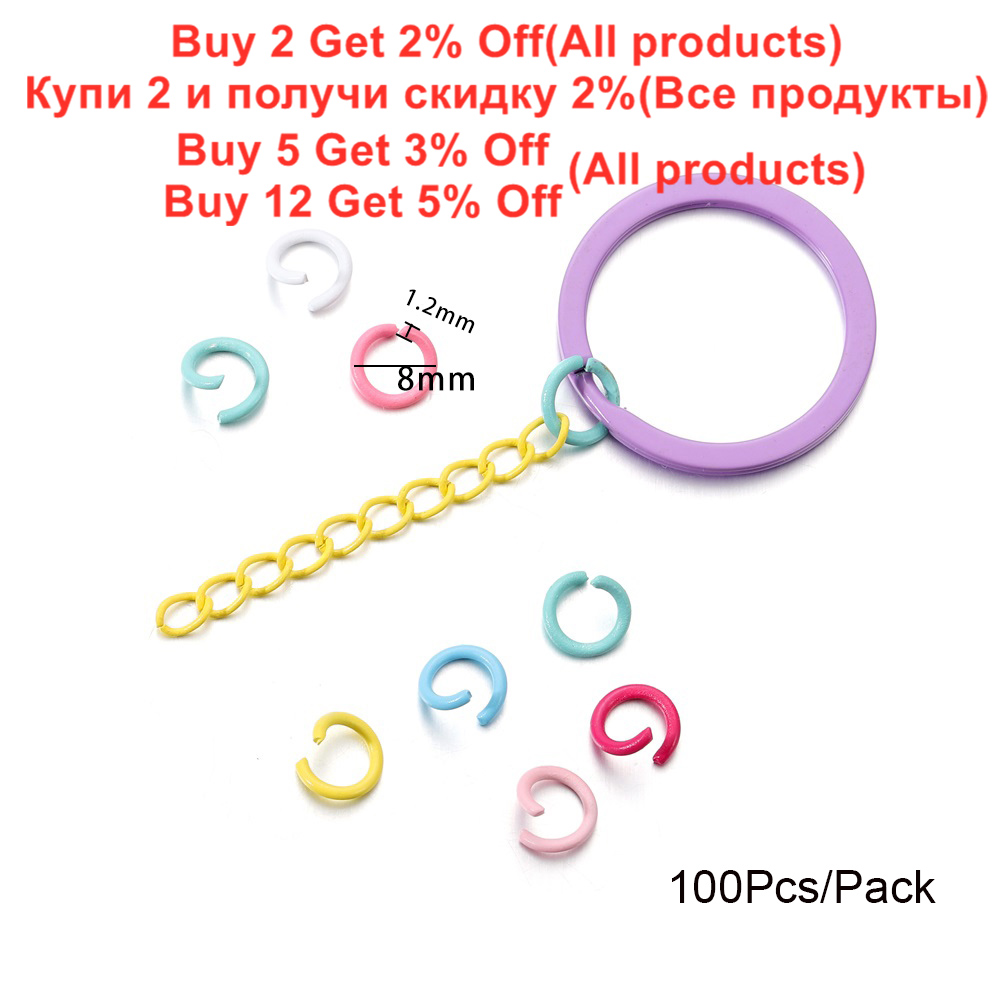 100 unids/lote 1,2x8mm anillos de salto de Metal coloridos conector de anillo dividido abierto para gargantilla collares pulsera cadena Maille fabricación de joyas