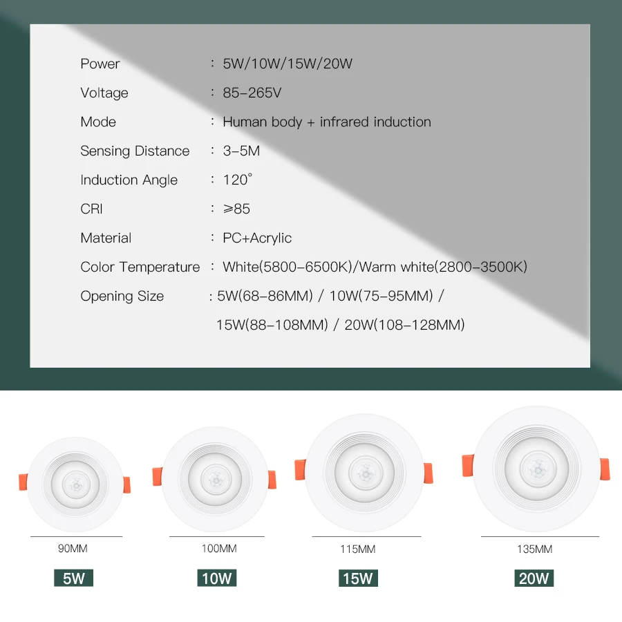 AC 85-265V 5W 10W 15W 20W รอบโคมไฟเพดาน LED PIR Motion Sensor Spot Light สําหรับทางเดิน auto ON/Off at Night